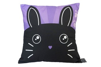 bunny rabbit cushion black on a purple background